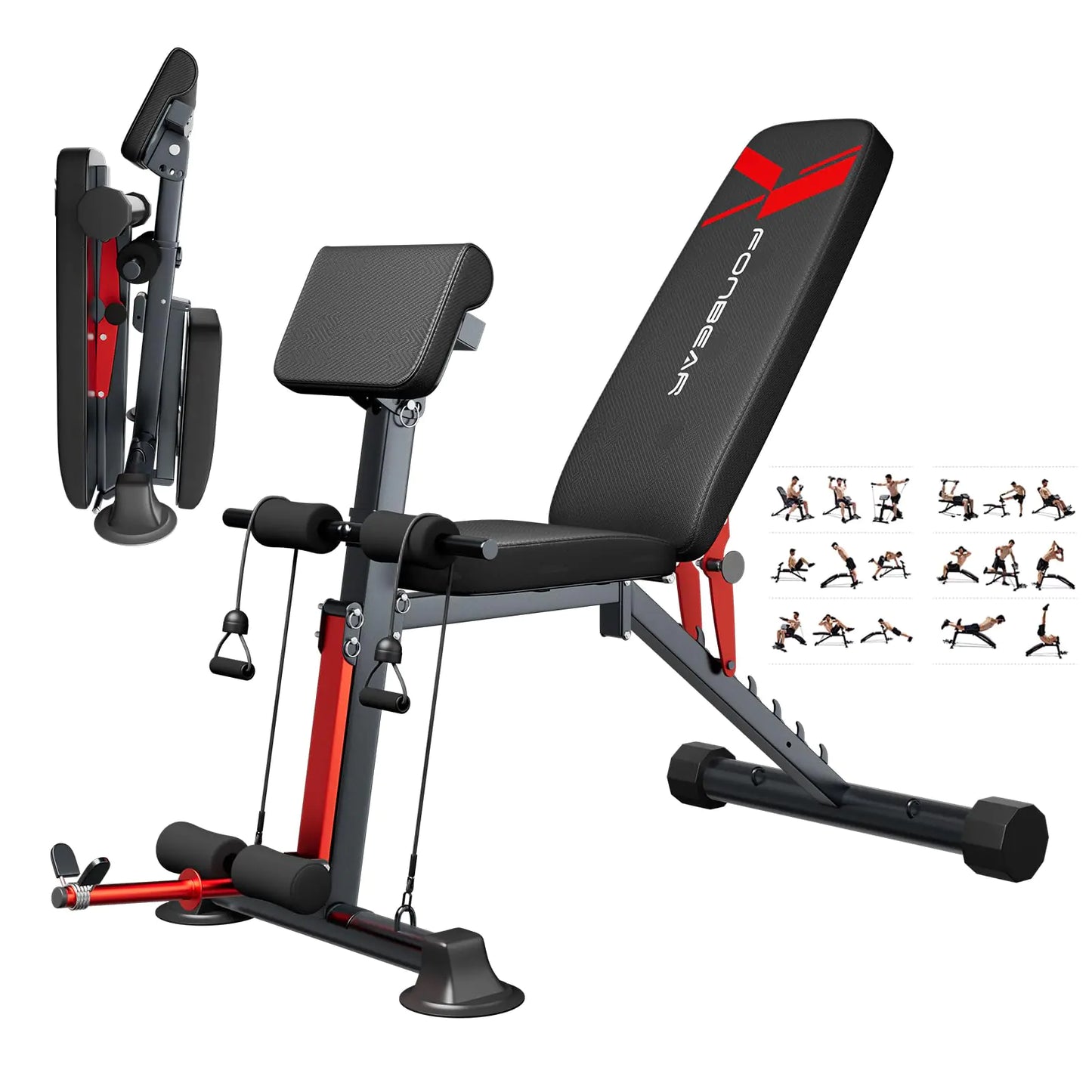 FONBEAR Adjustable Weight Bench 800LBS Foldable Workout Bench Press for Full Body Strength Training Multi-Functional Weight Bench Roman Chair Incline Decline Bench Fast Folding
