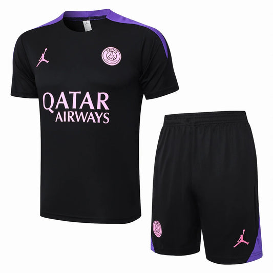 Jordan Soccer Jerseys Men Short-sleeved Stretchable Pullover Above-the-knee Shorts Polyester Training Suit Black Purple